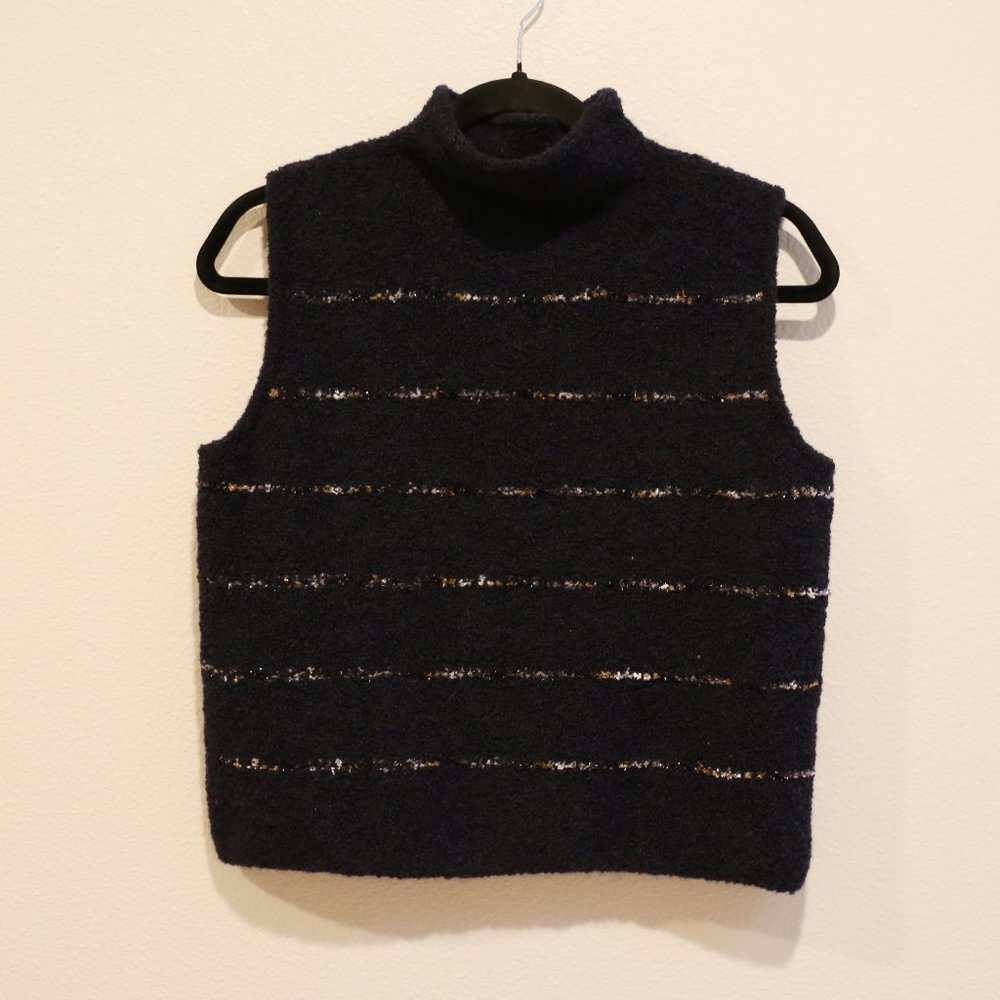 Vintage Amina Rubinacci navy blue Turtleneck Sleeveless Knit Top Sweater Vest